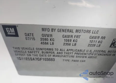 2016 Chevrolet Malibu Limited Ltz z USA, uszkodzony, nr VIN 1G11E5SA7GF103683